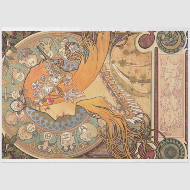 Papel De Seda Alphonse Mucha Art Deco Art Nouveau Decoupage (Frente )