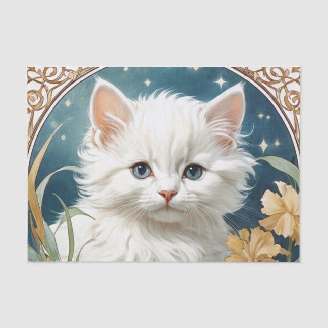 Papel De Seda Alphonse Mucha Art Nouveau Kitten (Frente )