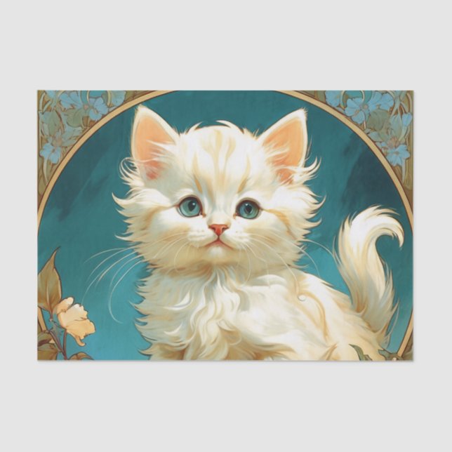 Papel De Seda Alphonse Mucha Art Nouveau White Cat (Frente )