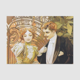 Papel De Seda Alphonse Mucha Flirt Vintage Art Nouveau Romântico