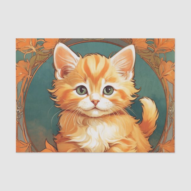 Papel De Seda Alphonse Mucha Style Orange Cat (Frente )