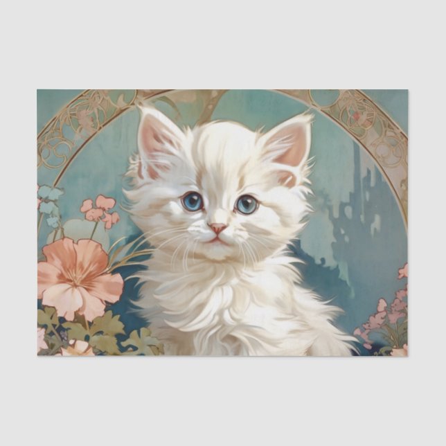 Papel De Seda Alphonse Mucha Style White Cat (Frente )