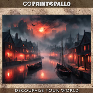 Papel De Seda Amanhecer vermelho sobre os canais de Amsterdã