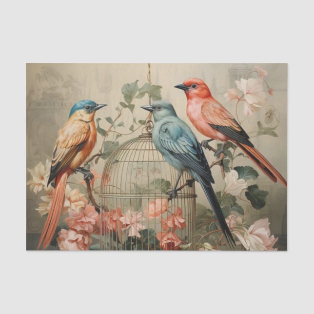 Papel De Seda Amantes de pássaros de flores brancas (Frente )