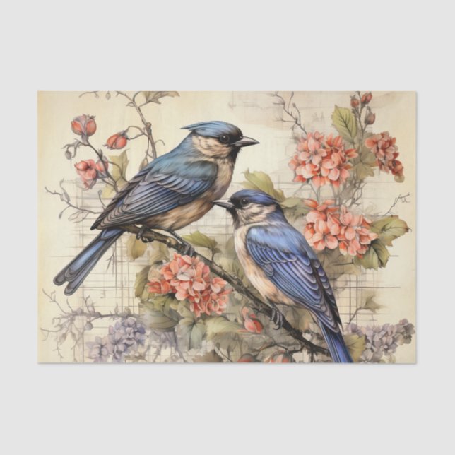 Papel De Seda Amantes de pássaros de flores brancas (Frente )