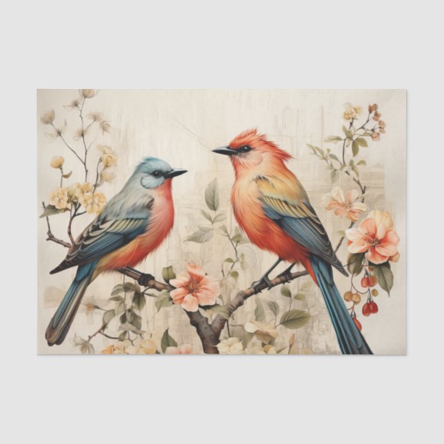 Papel De Seda Amantes de pássaros de flores brancas (Frente )