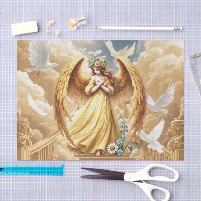 Papel De Seda Amantes do Anjo Celestial Elegante (Arte )