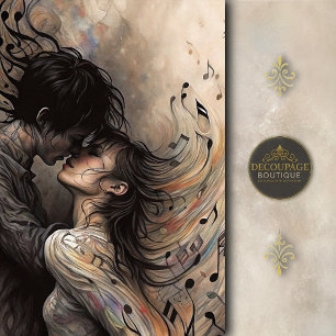 Papel De Seda Amantes Românticos com Música Fluindo Decoupage