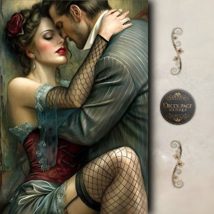 Papel De Seda Amantes Vintage Abraço sensual Decoupage
