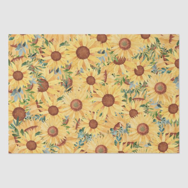 Papel De Seda Amarelo Amarelo Girassol e Folhas   (Frente )