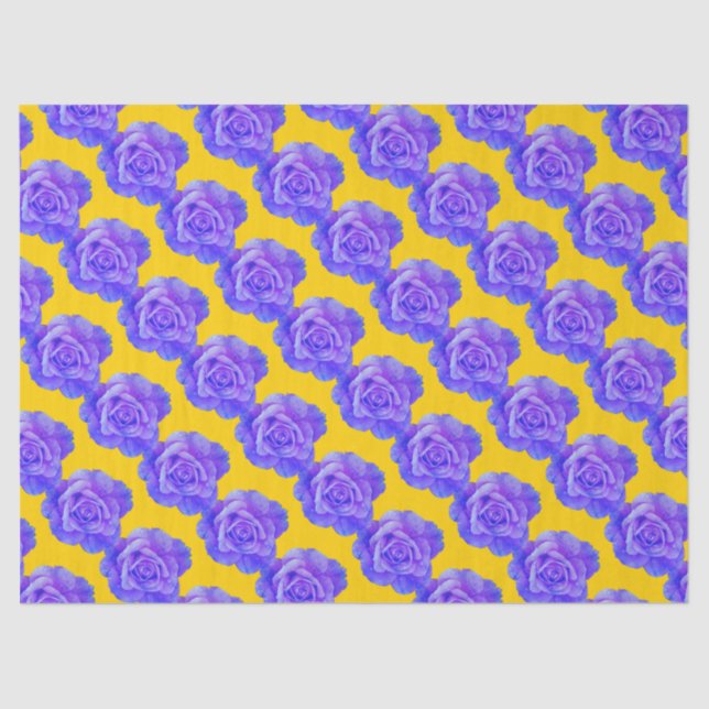Papel De Seda Amarelo Azul Naval Padrões Florais Flores Rosas (Frente )