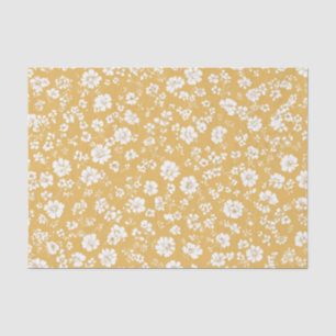 Papel De Seda Amarelo Branco Ditsy Pastel Boho 70s Floral Vintag