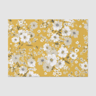 Papel De Seda Amarelo Branco Ditsy Pastel Boho 70s Vintage Flora