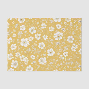 Papel De Seda Amarelo Branco Ditsy Pastel Boho Anos 70 Floral Vi