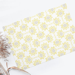 Papel De Seda Amarelo de abelhas e Cinza Personalizada Geométric