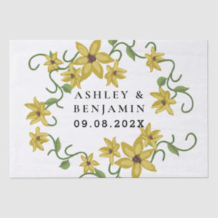 Papel De Seda Amarelo de Girassol Floral Botânico Desenhado à Mã