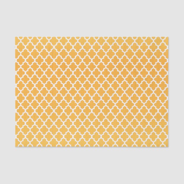 Papel De Seda Amarelo e teste padrão dourados de Quatrefoil (Frente )