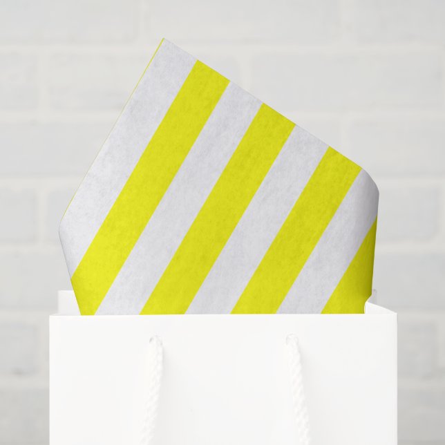 Papel De Seda Amarelo Ensolarado e Listras Brancas Impressas (Sacola de presentes)