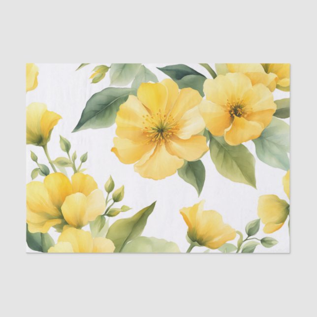Papel De Seda Amarelo Flores Jardineiras Moles (Frente )