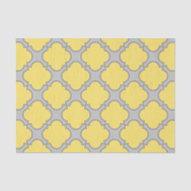 Papel De Seda Amarelo quatrefoil e cinza (Frente )