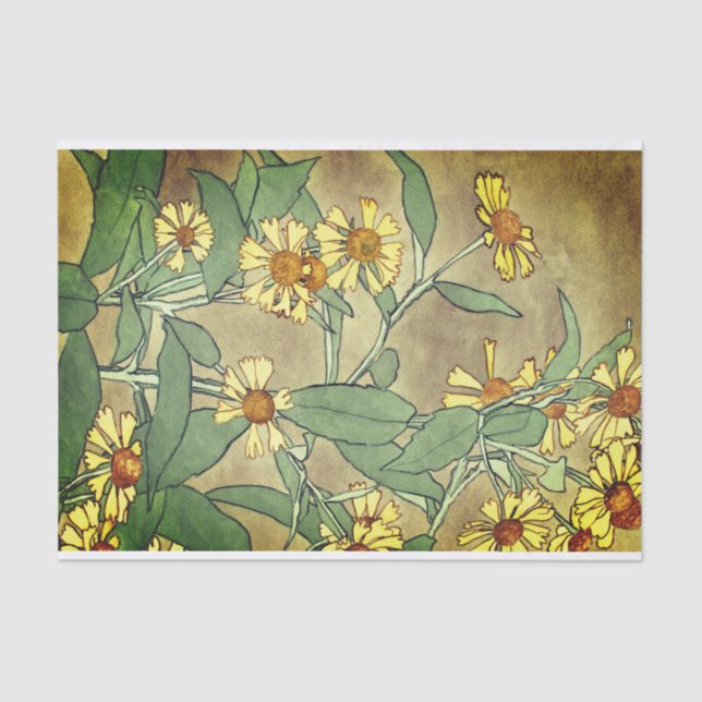 Papel De Seda Amarelo Zinnias Watercolor Painting (Frente )