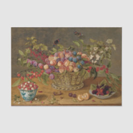 Papel De Seda Ameixas, Damascos, Cerejas e Correntes em Cesto