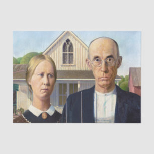 Papel De Seda American Gothic Classic Painting Grant Wood
