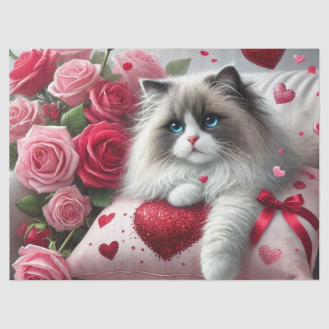 Papel De Seda Amo Rosas e Gatos Ragdoll (Frente )