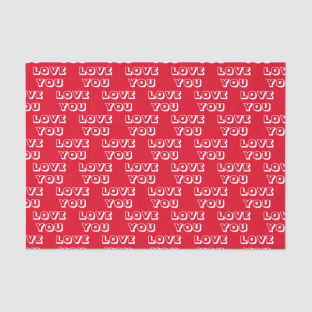 Papel De Seda Amo-te, vermelho, branco e moderno. (Frente )