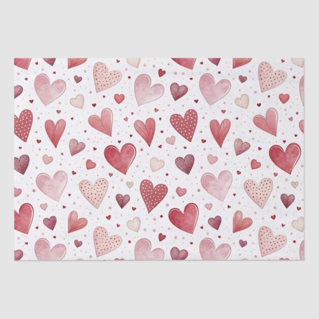 Papel De Seda Amor em Aquarela - Padrão Cardíaco Whimsical (Frente )