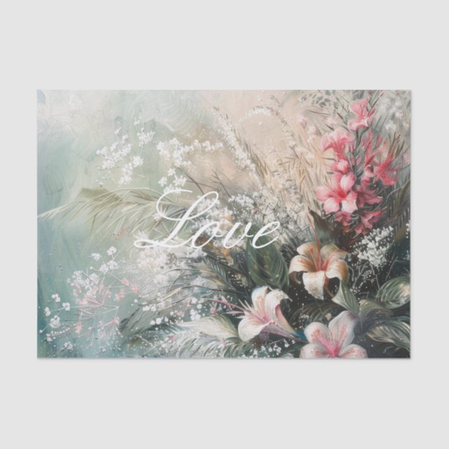 Papel De Seda Amor Floral Hibisco Branco Rosa Tropical (Frente )