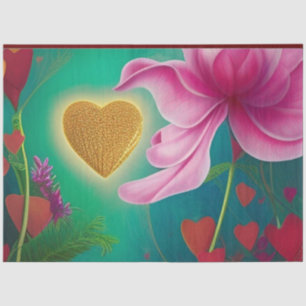 Papel De Seda Amor - Flores e Corações Rosa