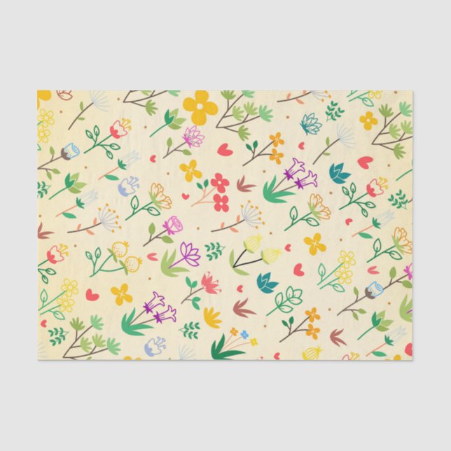 Papel De Seda Amor Jardim Flores de Primavera & Corações  (Frente )