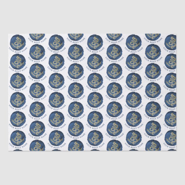 Papel De Seda Âncora de Aquarela Elegante Nome Náutico Marinho A (Frente )