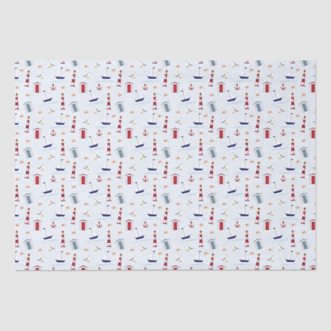 Papel De Seda Âncora de veleiro náutico Gaivota Farol Oceano (Frente )