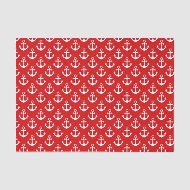 Papel De Seda Âncoras Vermelhas e Brancas Padrão Náutico (Frente )