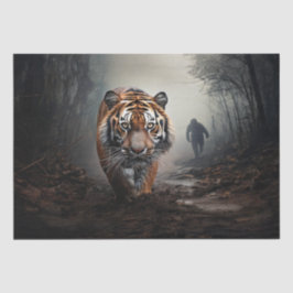 Papel De Seda Andando Velha floresta surreal de tigre preto e la