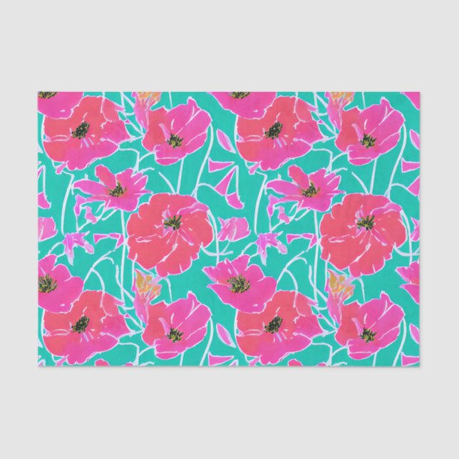 Papel De Seda Anemone Painting Pink & Aqua Floral (Frente )