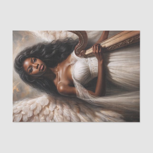 Papel De Seda Angel Black Woman Segurando Harp (Frente )