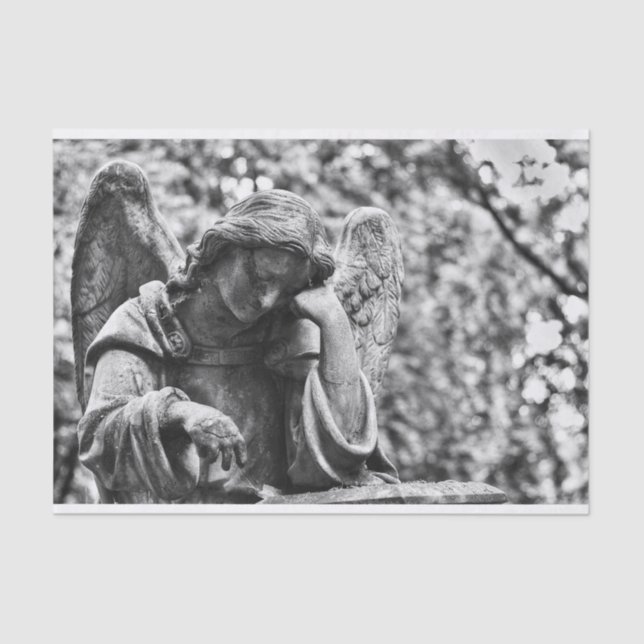 Papel De Seda Ángel cementerio blanco y negro (Frente )