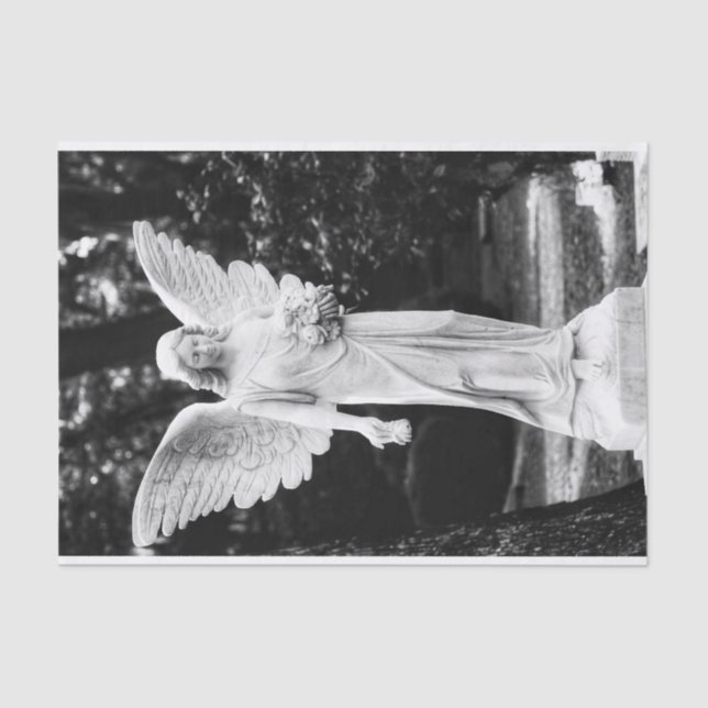 Papel De Seda Angel segurando flores em preto e branco (Frente )