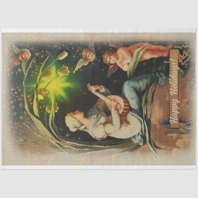 Papel De Seda Angel Tocando Violão Saudações Véspera de Natal (Frente )