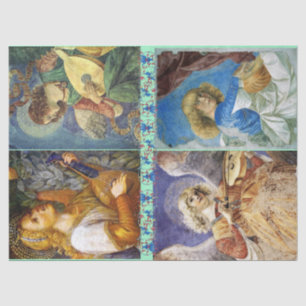 PAPEL DE SEDA ÂNGULAS DE NATAL DO FAZER MÚSICO COM FLORAL AZUL