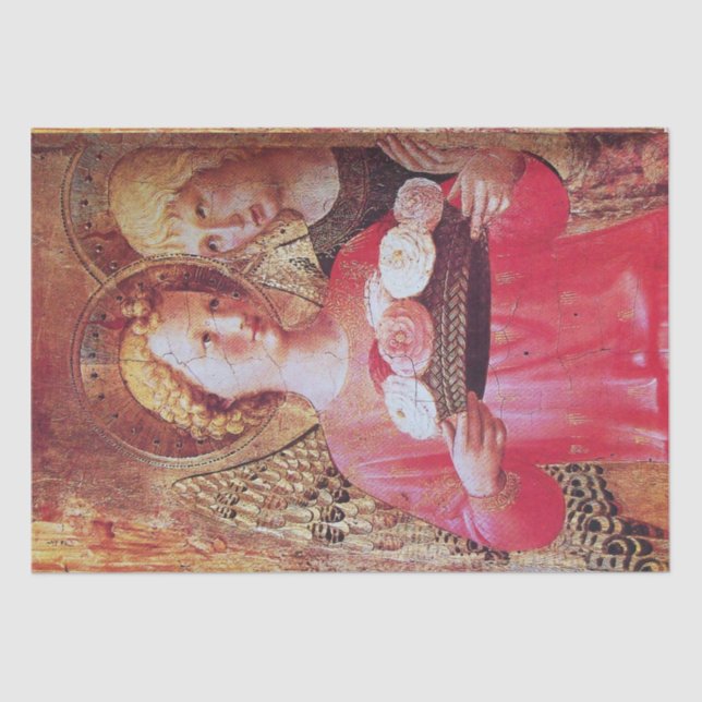 PAPEL DE SEDA ÂNGULO COM ROSAS E ARCHANGEL GABRIEL (Frente )