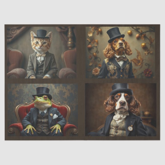 Papel De Seda Animais Antropomórficos, Gato, Cão, Sapo (Frente )