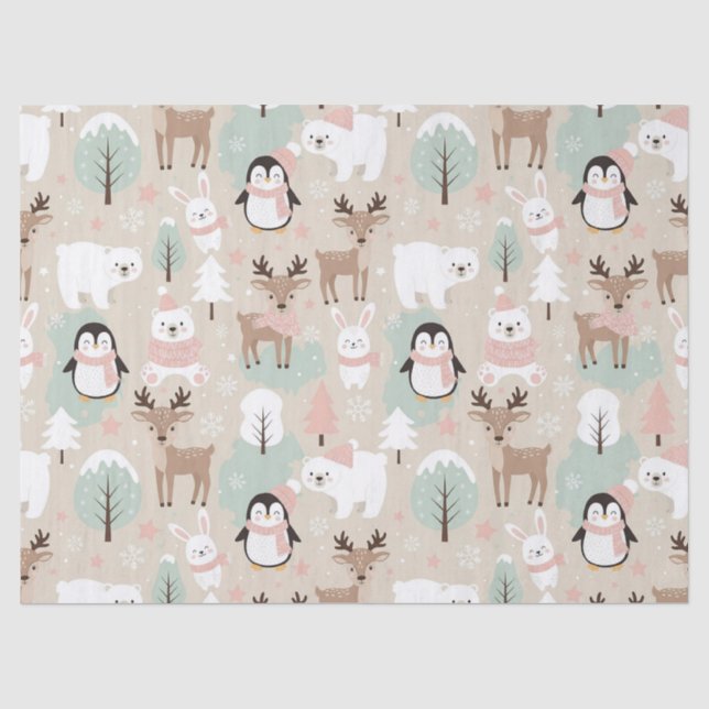 Papel De Seda Animais da Floresta Caprichosa de Inverno (Frente )