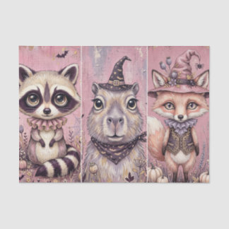 Papel De Seda Animais da Floresta de Halloween Rosa Vintage Pink