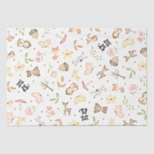 Papel De Seda Animais da Floresta em Aquarela Branca