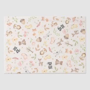 Papel De Seda Animais da Floresta em Aquarela Creme