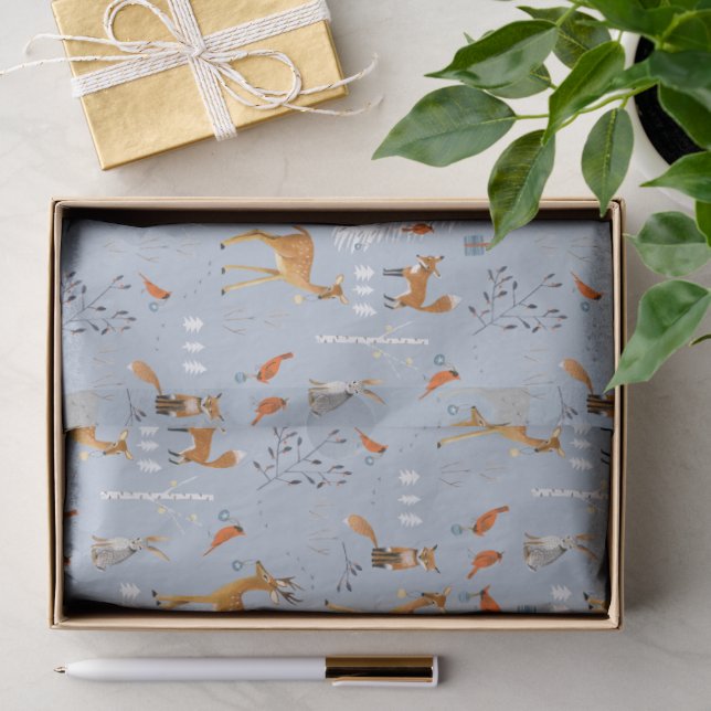 Papel De Seda Animais da Floresta Escandinava Natal Feriado (Presente)